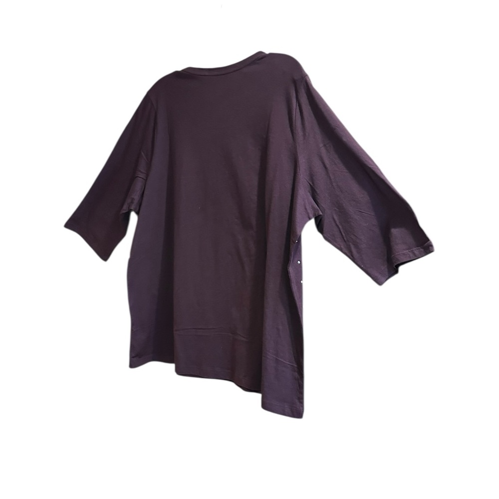 Catherine Petite 1X Plus Modal Cotton Purple Rhinestone 3/4 Sleeve Top Stretch - Picture 7 of 9